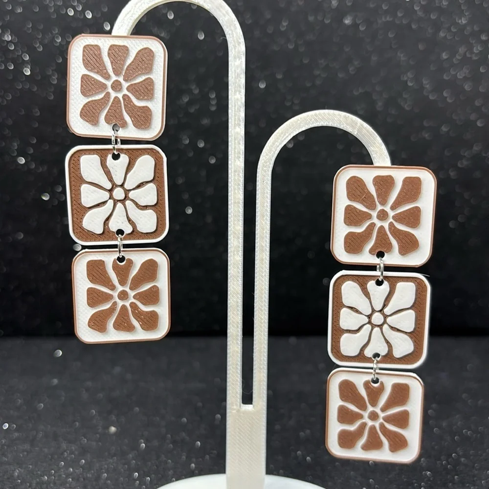 Brown and White Geometric Earrings